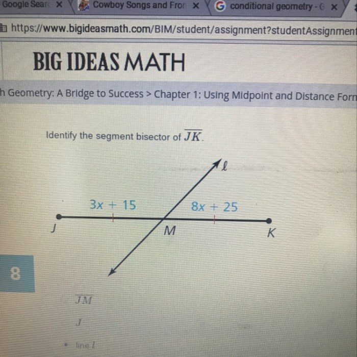 Identify the segment bisector of jk