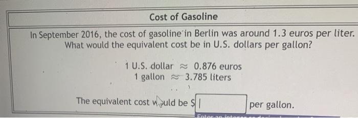 Euros per liter to dollars per gallon