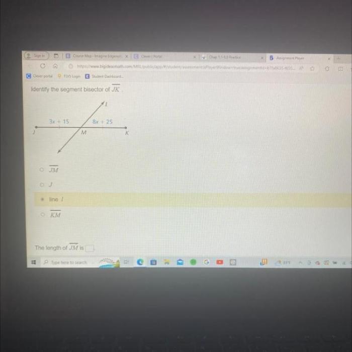 Identify the segment bisector of jk