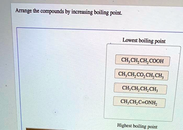 Arrange the compounds from lowest to highest boiling point